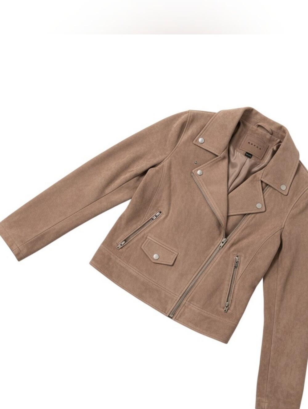 [BLANKNYC] Taupe Faux Suede Asymmetrical Zip Moto Jacket